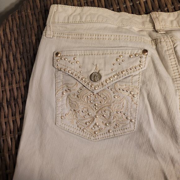 Nine West Sz 14 Marilyn Medallion Jeans Bling Pockets Beige Straight Leg Retro - Picture 9 of 10